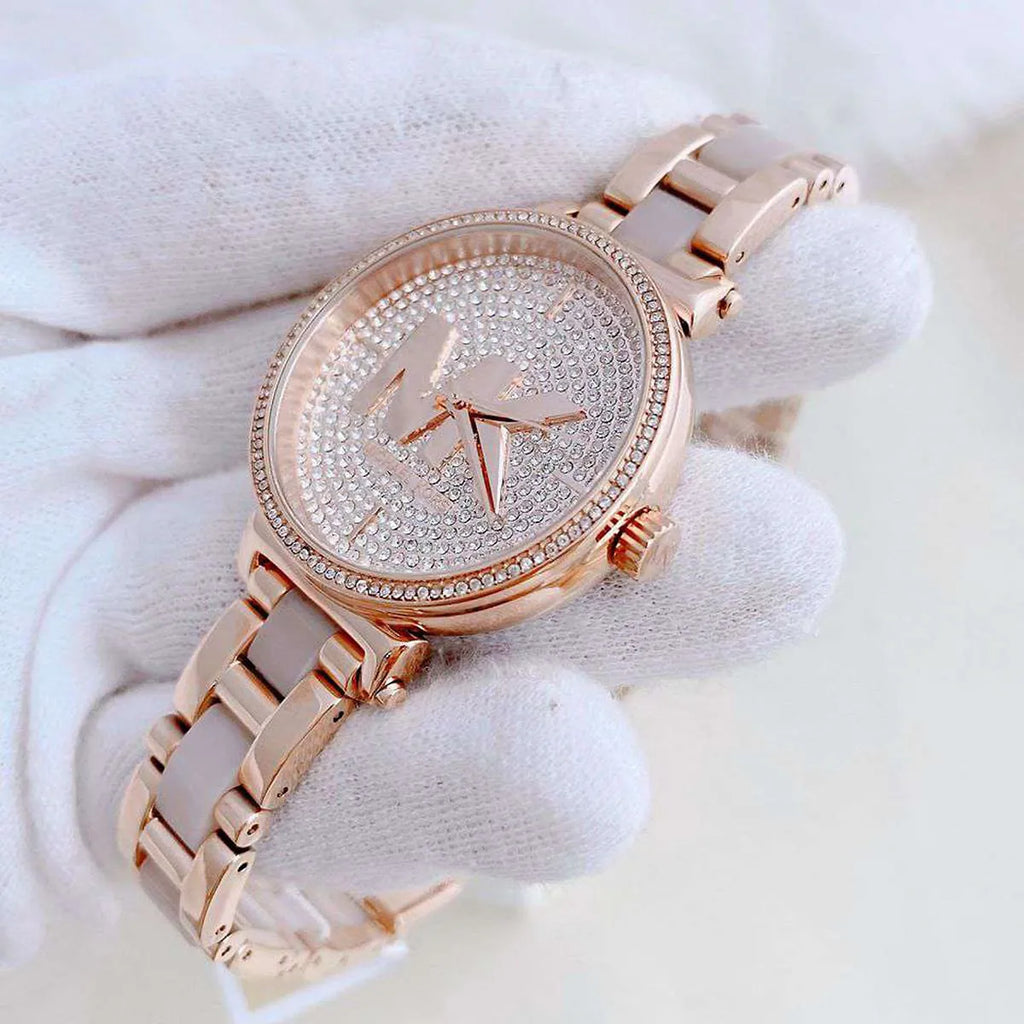 Michael Kors Sofie Quartz Crystals Crystals Rose Gold Dial Rose Gold Steel Strap Watch For Women