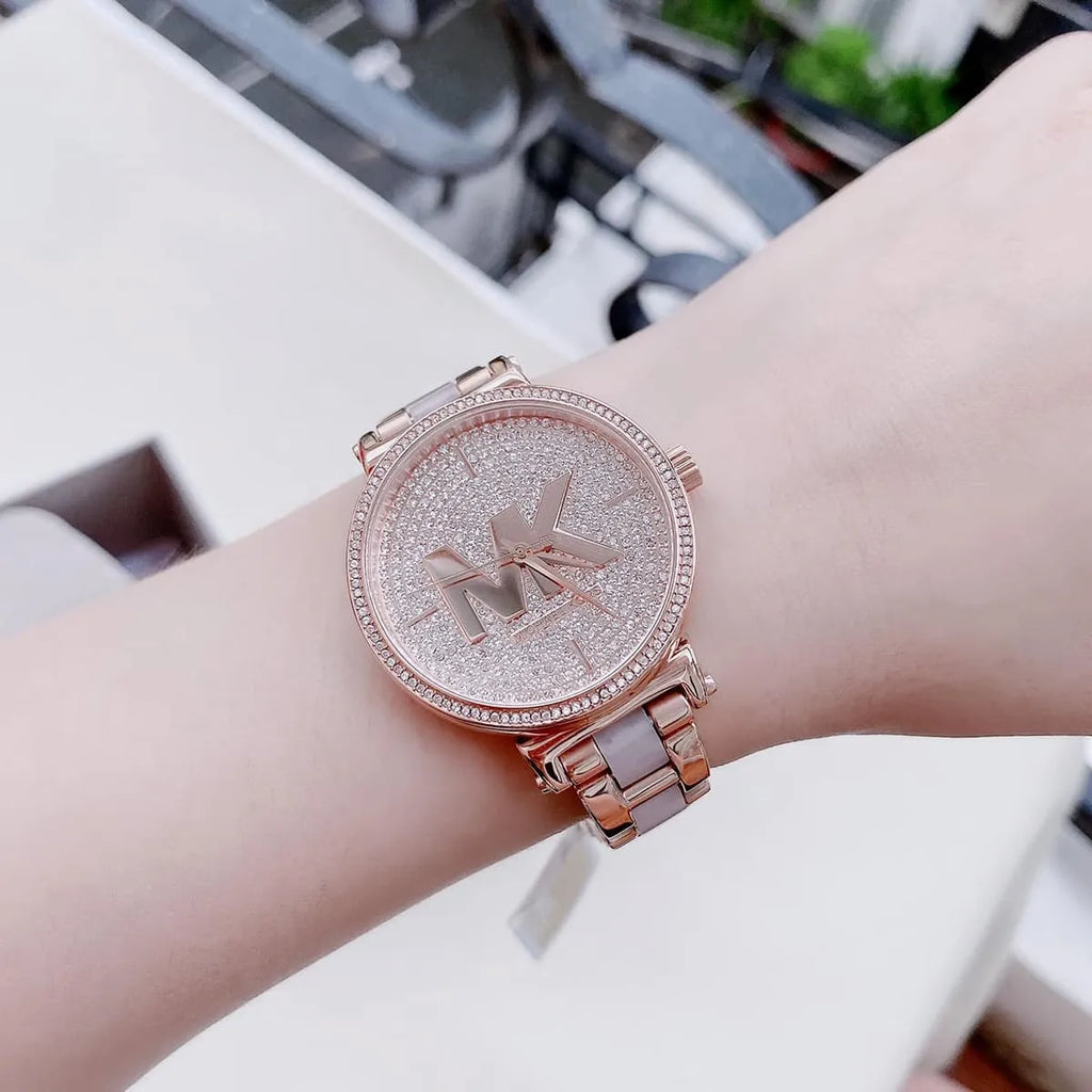 Michael Kors Sofie Quartz Crystals Crystals Rose Gold Dial Rose Gold Steel Strap Watch For Women
