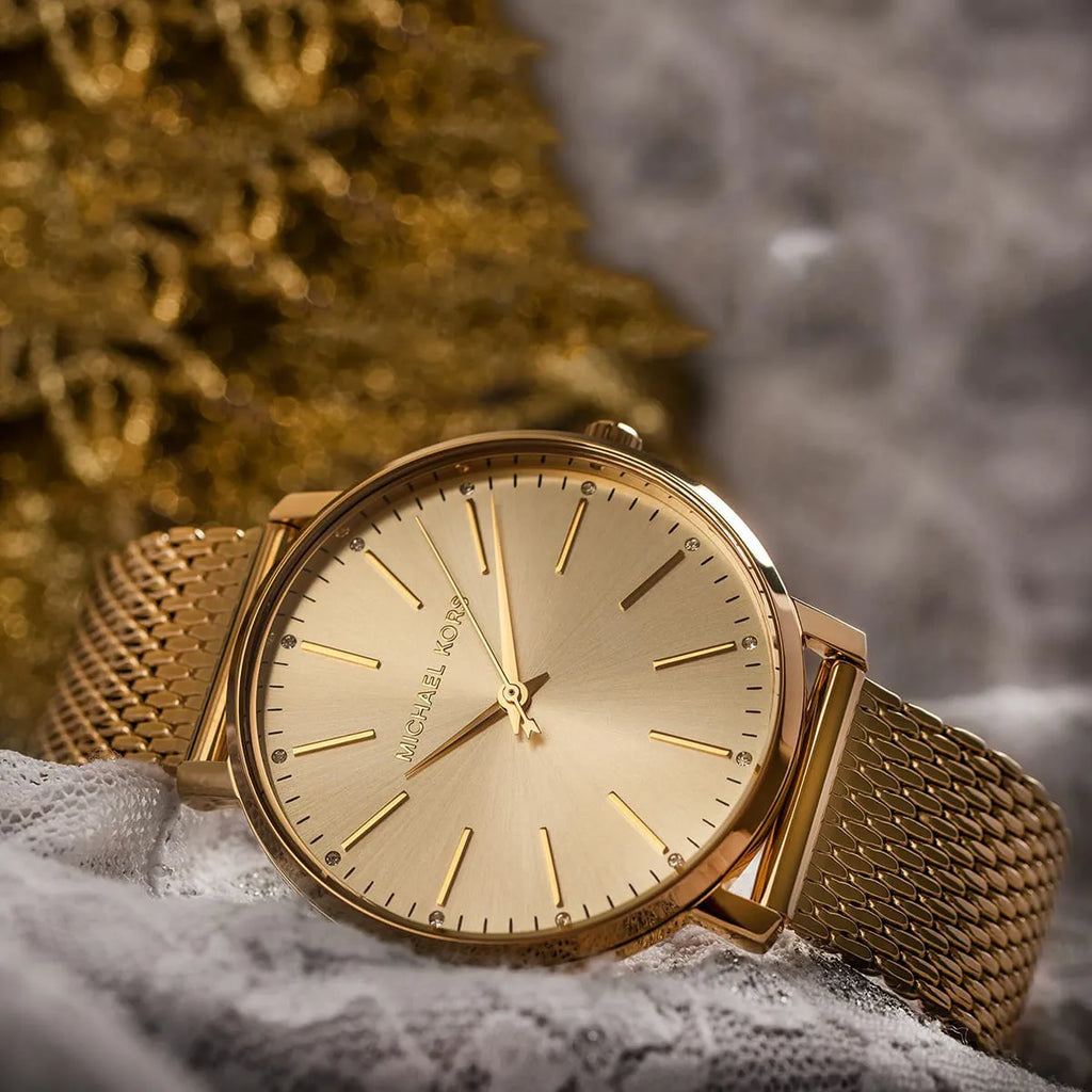 Michael Kors Pyper Quartz Gold Dial Gold Mesh Strap Watch For Women