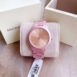 Michael Kors Slim Runway Pink Dial Pink Steel Strap Watch For Women - MK4456