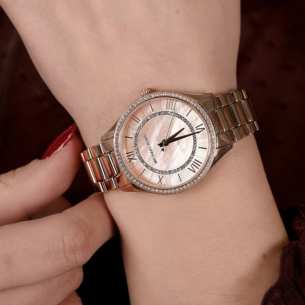 Michael Kors Lauryn Mother of Pearl Dial Rose Gold Dial Rose Gold Steel Strap Watch For Women