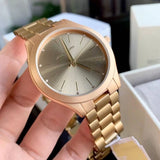 Michael Kors Slim Runway Quartz Gold Dial Gold Steel Strap Watch For Women - MK4501