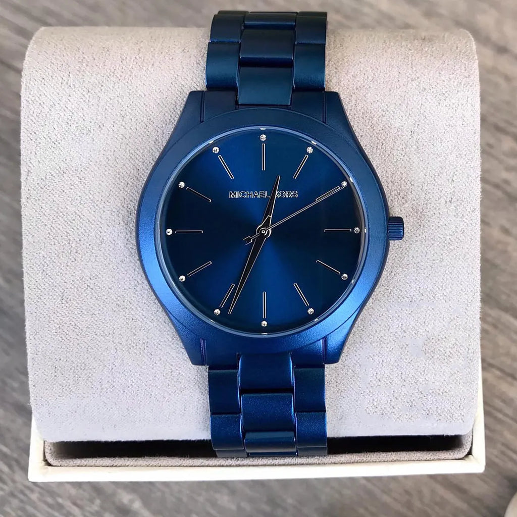 Michael Kors Slim Runway Quartz Blue Dial Blue Steel Strap Watch Michael Kors Slim Runway Quartz Blue Dial Blue Steel Strap Watch