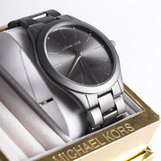 Michael Kors Slim Runway Quartz Grey Dial Grey Steel Strap Watch For Women - MK4506