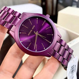 Michael Kors Slim Runway Quartz Purple Dial Purple Steel Strap Watch For Women - MK4507