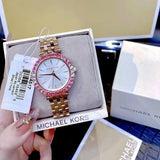 Michael Kors Darci Pave Silver Dial Rose Gold Steel Strap Watch For Women - MK4517