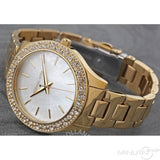 Michael Kors Liliane Mother of Pearl White Dial Gold Steel Strap Watch For Women - MK4555