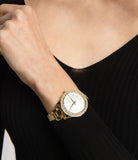 Michael Kors Liliane Mother of Pearl White Dial Gold Steel Strap Watch For Women - MK4555