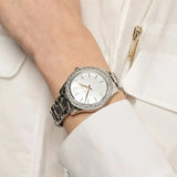 Michael Kors Liliane Three Hand Mother of Pearl White Dial Silver Steel Strap Watch For Women - MK4556