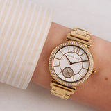 Michael Kors Abbey Three-Hand Analog White Dial Gold Steel Strap Watch for Women - MK4615