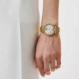 Michael Kors Abbey Three-Hand Analog White Dial Gold Steel Strap Watch for Women - MK4615