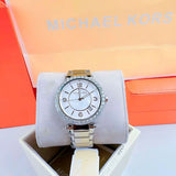 Michael Kors Parker Three Hand Mother of Pearl White Dial Silver Steel Strap Watch For Women - MK4694