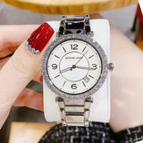 Michael Kors Parker Three Hand Mother of Pearl White Dial Silver Steel Strap Watch For Women - MK4694