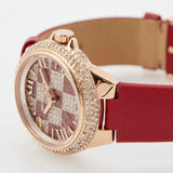 Michael Kors Camille Three Hand Crystals Rose Gold Dial Red Leather Strap Watch For Women - MK4701