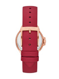 Michael Kors Camille Three Hand Crystals Rose Gold Dial Red Leather Strap Watch For Women - MK4701