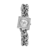 Michael Kors Chain Lock Pave Silver Dial Silver Steel Strap Watch For Women - MK4718