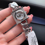 Michael Kors Chain Lock Pave Silver Dial Silver Steel Strap Watch For Women - MK4718