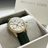 Michael Kors Mini Everest Crystals White Dial Green Leather Strap Watch for Women - MK4720