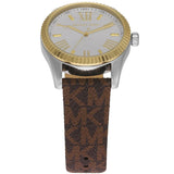 Michael Kors Lexington Silver Dial Brown Leather Strap Watch For Women - MK4745