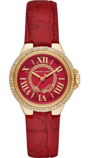 Michael Kors Camille Three-Hand Red Dial Red Leather Strap Watch for Women - MK4750