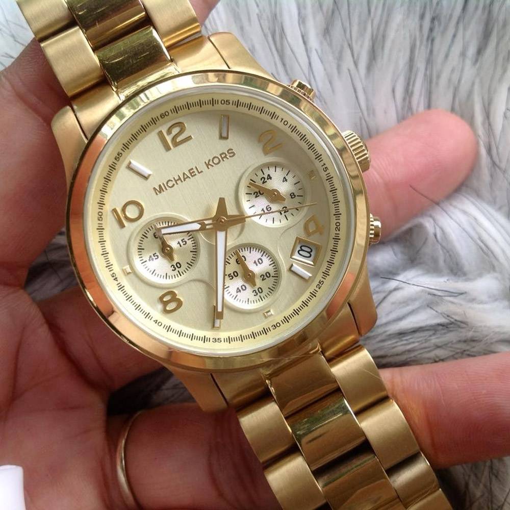 Gold Runway Gold Strap Watch Dial Michael Steel Women for Kors Stainless