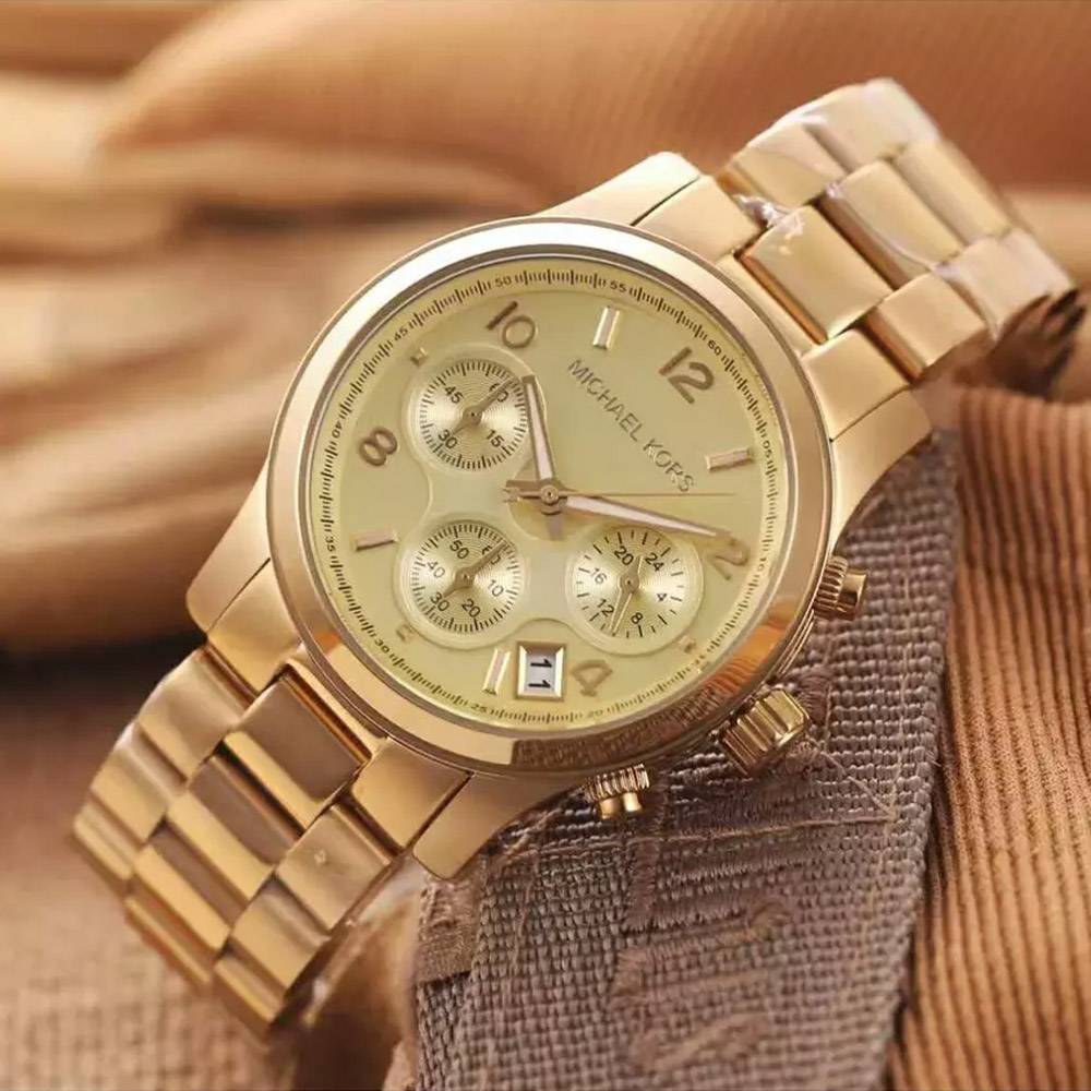 Michael Kors Runway Gold Dial Gold Stainless Steel Strap Watch for Women