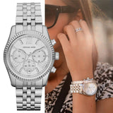 Michael Kors Lexington Silver Dial Silver Steel Strap Watch for Women - MK5555