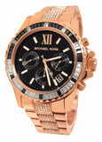 Michael Kors Everest Chronograph Black Dial Rose Gold Steel Strap Watch For Women - MK5875