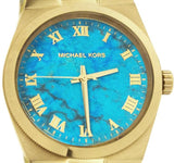 Michael Kors Channing Turquoise Dial Gold Steel Strap Watch For Women - MK5894