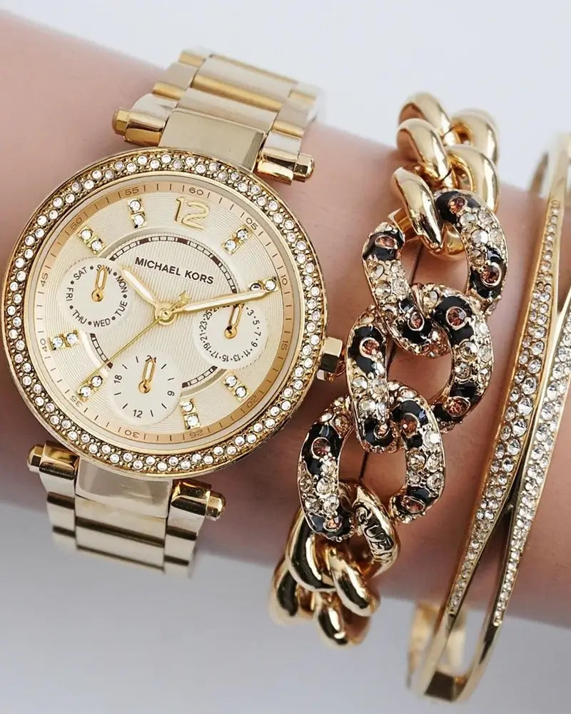 Michael Kors Parker White Dial Gold Steel Strap Watch for Women