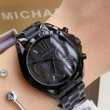 Michael Kors Bradshaw Chronograph Black Dial Black Steel Strap Watch For Women - MK6058