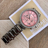 Michael Kors Parker Chronograph Pink Dial Silver Steel Strap Watch For Women - MK6105