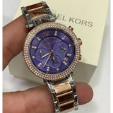 Michael Kors Parker Chronograph Purple Dial Two Tone Steel Strap Watch For Women - MK6108