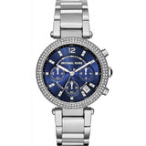 Michael Kors Parker Chronograph Navy Blue Dial Silver Steel Strap Watch for Women - MK6117