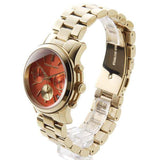 Michael Kors Runway Chronograph Orange Dial Gold Steep Strap Watch For Women - MK6162