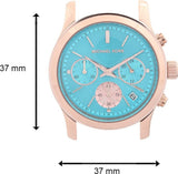 Michael Kors Runway Chronograph Turquoise Dial Rose Gold Steel Strap Watch For Women - MK6164