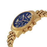 Michael Kors Lexington Chronograph Blue Dial Gold Steel Strap Watch For Women - MK6206
