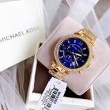 Michael Kors Parker Chronograph Blue Dial Gold Steel Strap Watch For Women - MK6262