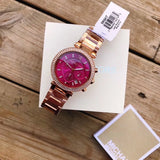 Michael Kors Parker Chronograph Purple Dial Rose Gold Steel Strap Watch For Women - MK6417