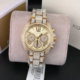 Michael Kors Mini Bradshaw Crystals Gold Dial Gold Steel Strap Watch For Women - MK6494