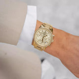 Michael Kors Ritz Chronograph Gold Dial Gold Steel Strap Watch For Women - MK6597