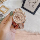 Michael Kors Ritz Chronograph Rose Gold Dial Rose Gold Steel Strap Watch For Women - MK6598