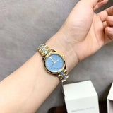 Michael Kors Petite Runway Mercer Blue Dial Gold Steel Strap Watch For Women - MK6673