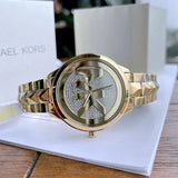 Michael Kors Runway Mercer Crystals Gold Dial Gold Steel Strap Watch For Women - MK6714