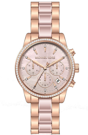 Michael Kors Ritz Chronograph Mother of Pearl White Dial Two Tone Steel Strap Watch For Women - MK6769
