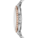 Michael Kors Layton Three Hand Mother of Pearl White Dial Two Tone Steel Strap Watch For Women - MK6849