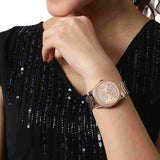 Michael Kors Ritz Analog Crystals Silver Dial Rose Gold Steel Strap Watch for Women - MK6863