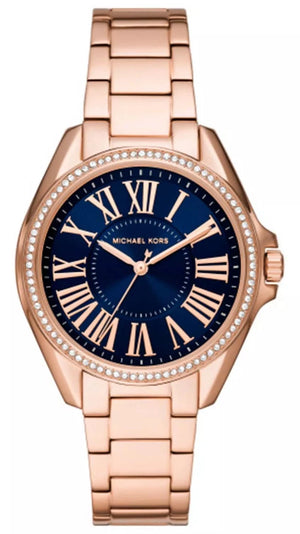 Michael Kors Kacie Three Hand Black Dial Rose Gold Steel Strap Watch for Women - MK6930