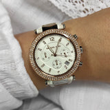 Michael Kors Parker Chronograph White Dial Two Tone Leather Strap Watch For Women - MK6950