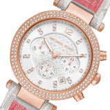 Michael Kors Parker Chronograph White Dial Two Tone Leather Strap Watch For Women - MK6951